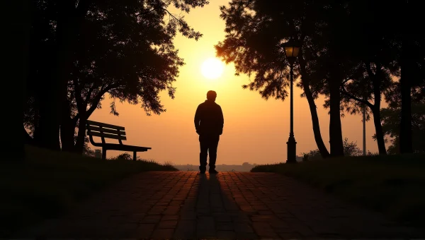 Silhouette of Man on Park Path at Dusk
