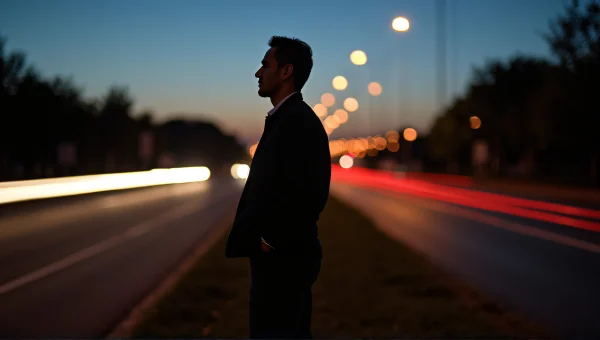 Silhouette Man Roadside Dusk Urban Highway