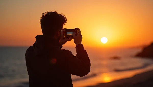 Silhouette of Person imagegraphing Sunset Over Ocean