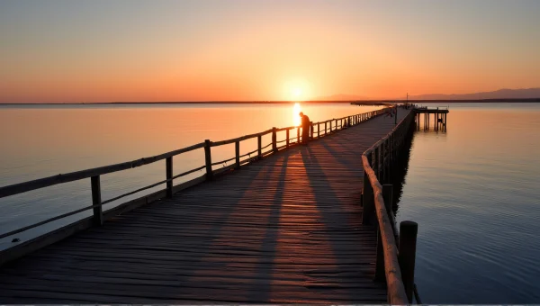 Silhouette Pier Calm Water Dusk Reflection