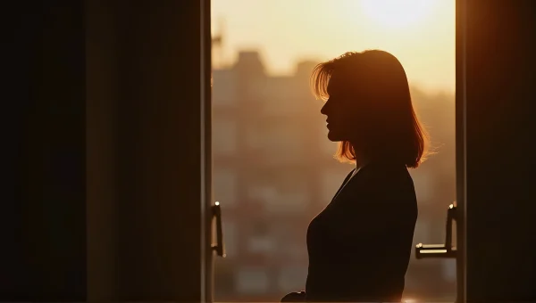 Silhouette of Woman at Window with Bokeh Background