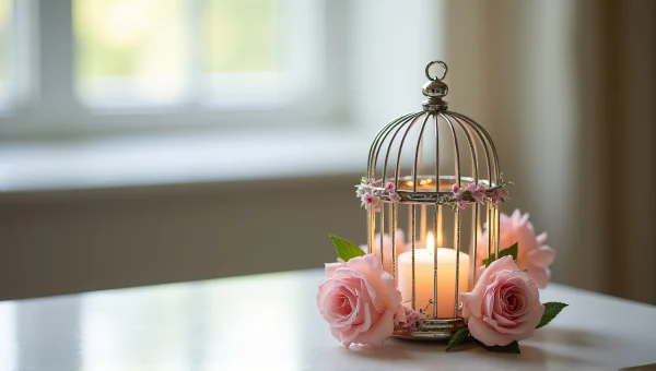 Silver Birdcage Tealight Holder With Pink Roses
