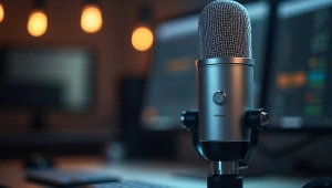Silver Black Condenser Microphone Desktop Close-Up