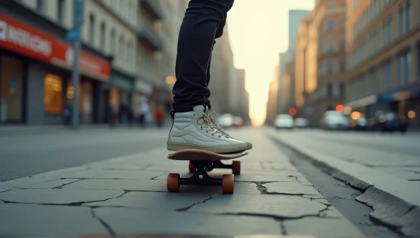 Skateboarder on Urban Sidewalk in Motion