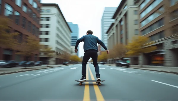 Skateboarding Through Empty City Street Scene