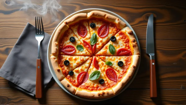 Sliced Pizza On Plate With Steam And Cutlery