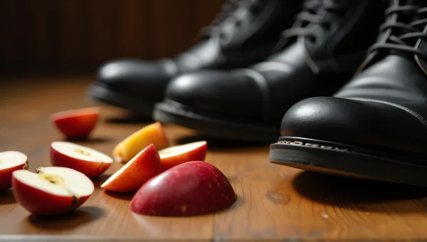 Sliced Red Apple Pieces Beside Leather Boots