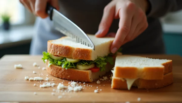 Slicing Fresh Bread Close-Up in Kitchen
