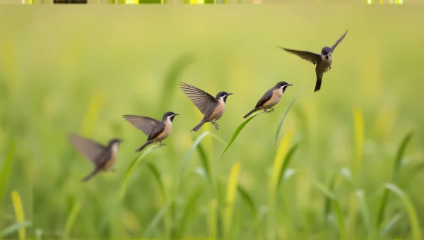 Small Bird Perching on Swaying Plant Time-Lapse