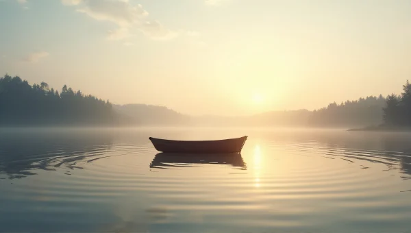 Small Boat Silhouette On Tranquil Lake Horizon