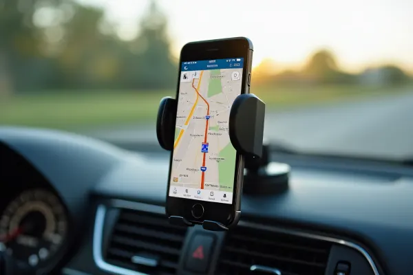 Smartphone GPS Map Close-Up On Car Dashboard