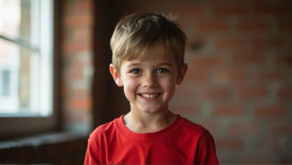 Smiling Boy in Red Shirt Candid Urban Portrait