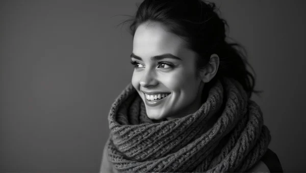 Smiling Individual in Wrapped Scarf Monochrome