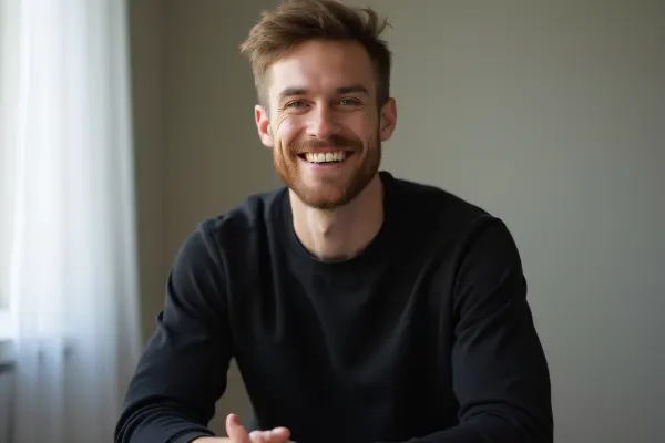 Smiling Man in Black Sweatshirt Portrait Relaxed