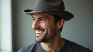 Smiling Man Portrait Wearing Gray Fedora