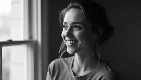 Smiling Woman Portrait Grayscale Soft Light