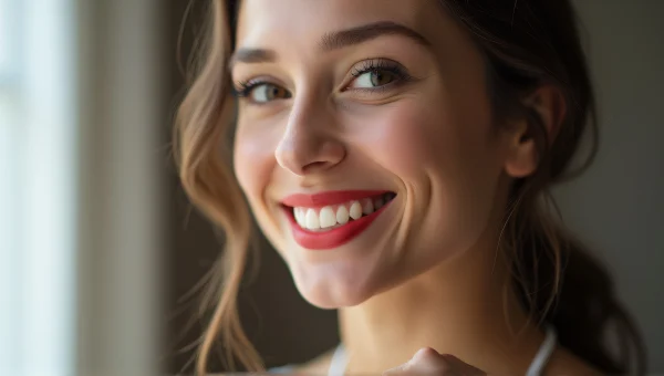 Smiling Woman Portrait with Red Lips and Soft Light