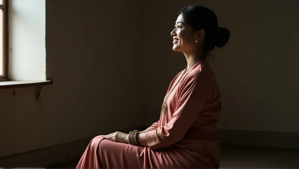 Smiling Woman In Traditional Dress Sitting Cross-Legged