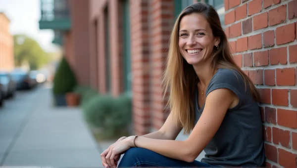 Smiling Woman Urban Setting Natural Light