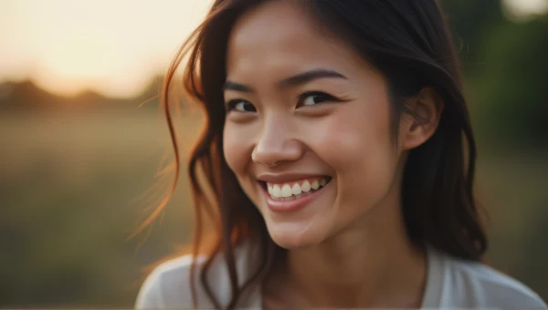 Smiling Woman Waist-Up With Soft Bokeh Background