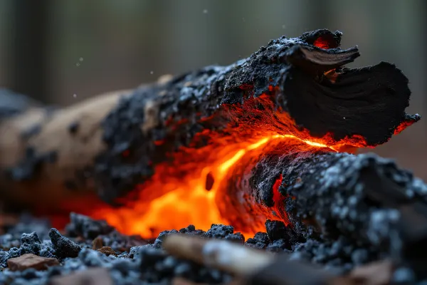 Smoldering Tree Bark With Crackling Embers