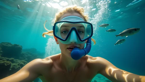 Snorkeling Underwater Close-Up With Coral and Fish
