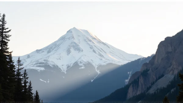 Snow-Capped Mountain Peak With Pine Silhouettes