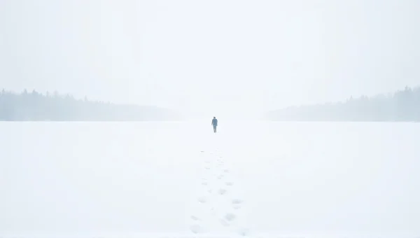 Snowfield Footprints Leading To Tree Line