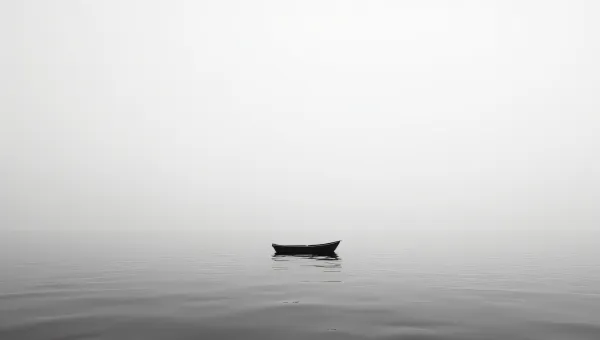 Solitary Boat Reflection Calm Water Grayscale