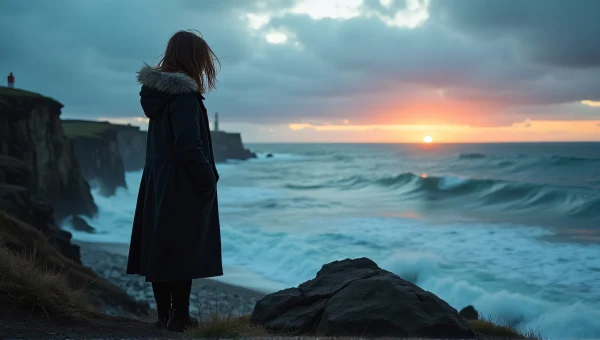 Solitary Figure By Rugged Seaside Cliff Dusk