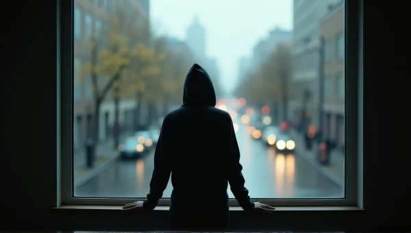Solitary Figure Gazing at Rainy Urban Street