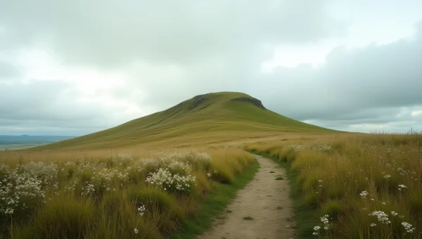 Solitary Grassy Hill Landscape With Wildflowers