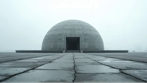 Solitary Gray Concrete Dome Building With Shadows