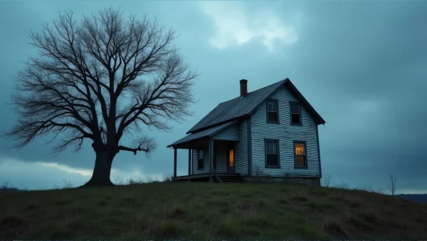 Solitary Grey House on Windswept Hill at Dusk
