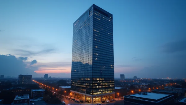 Solitary Highrise Building Dusk Cityscape View