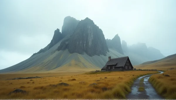 Solitary House Near Jagged Rocky Mountain Landscape