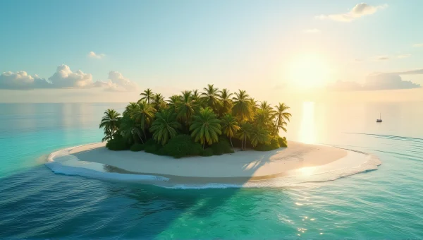 Solitary Island With Palm Trees At Golden Hour