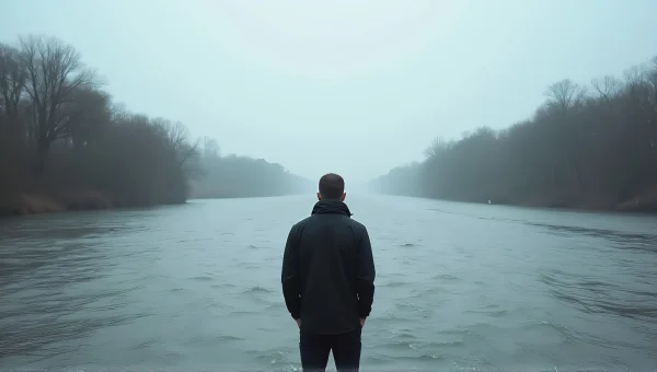 Solitary Man at Riverbank Facing Flowing Water