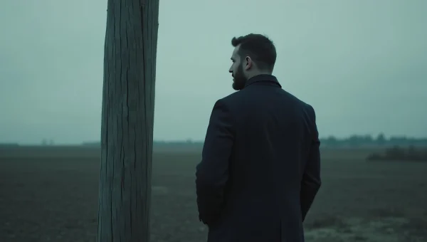 Solitary Man in Coat at Dusk Near Post