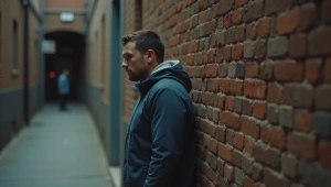 Solitary Man Leaning Against Brick Wall