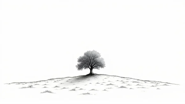 Solitary Oak Tree Illustration on Rolling Hill