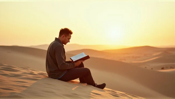 Solitary Reader on Windswept Sandy Plains
