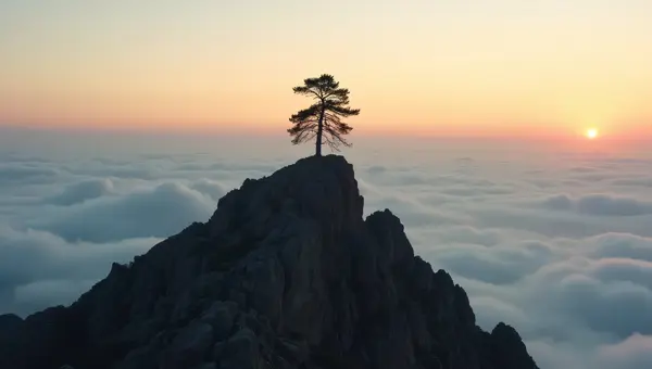 Solitary Tree Mountain Sunrise View