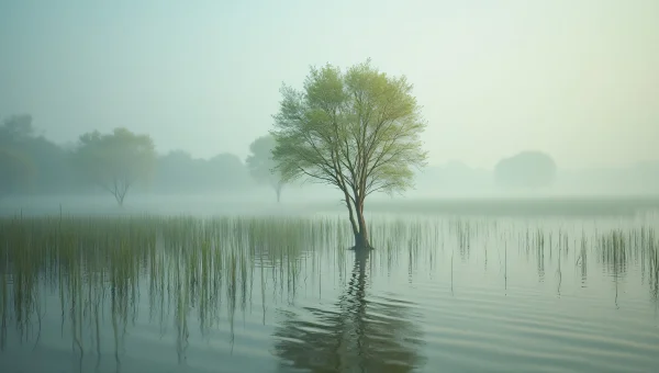 Solitary Tree Surrounded By Watergrass Pond