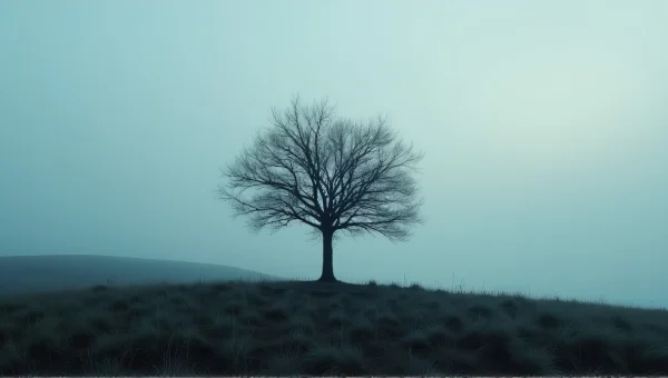 Solitary Tree on Windswept Hill at Dusk