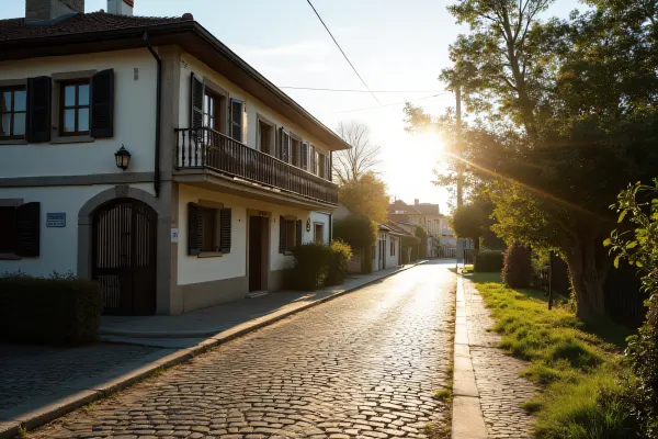 Solitary Two-Story House On Cobblestone Street