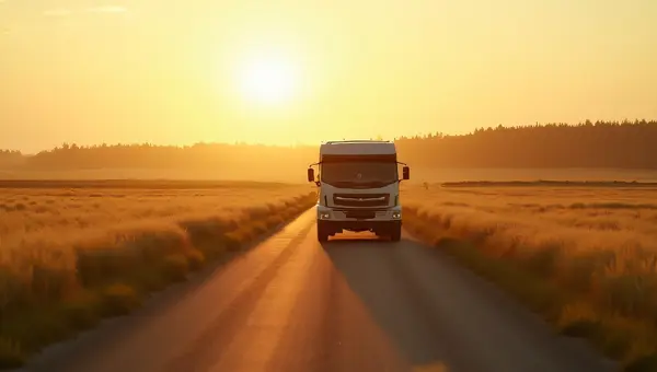 Solitary Vehicle on Open Road at Golden Hour