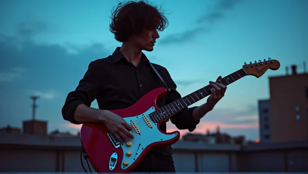 Solo Musician Playing Electric Guitar on Rooftop