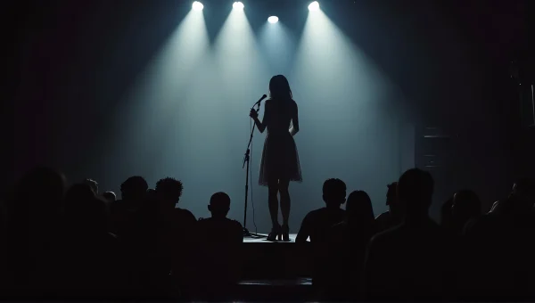 Solo Woman Singing on Stage with Microphone