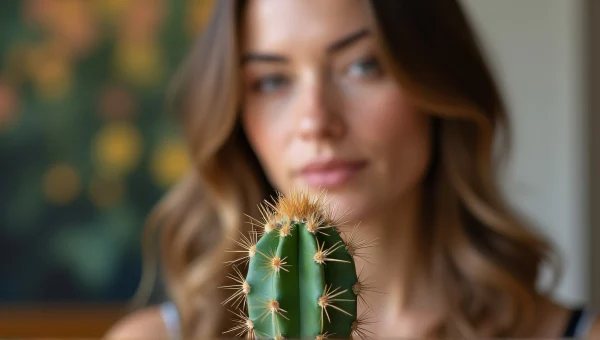 Spiky Cactus Close-Up with Portrait Background